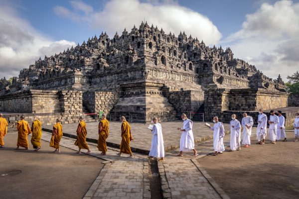 Stone stupas of Borobudur temple at sunrise in Central Java, Indonesia Stone stupas of Borobudur temple at sunrise in Central Java, Indonesia