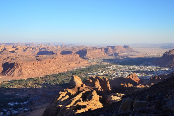 Sandstone rock formations and desert landscape at AlUla, Saudi Arabia Sandstone rock formations and desert landscape at AlUla, Saudi Arabia
