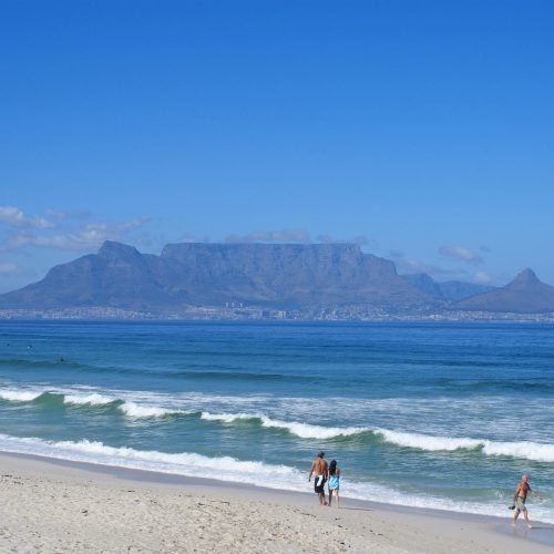 The flat summit of Table Mountain above Cape Town and the harbour